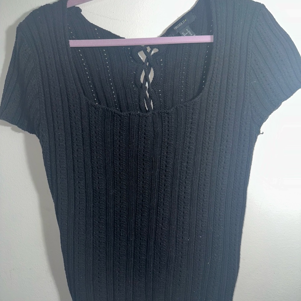Black Ribbed Knit Top